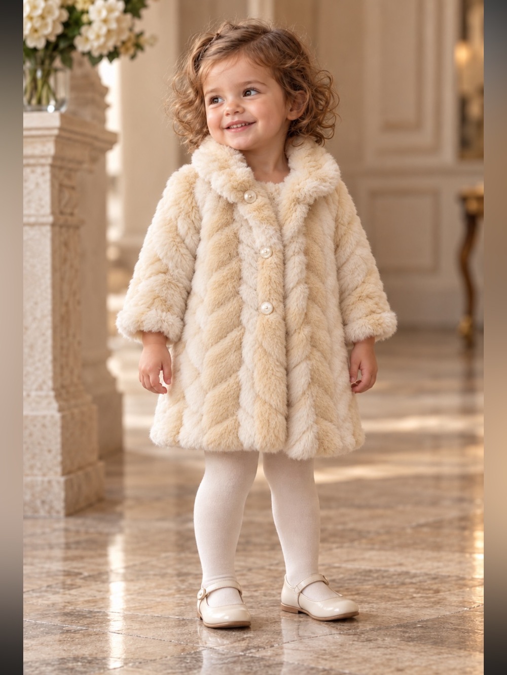 Fefe Italy Baby 24M Ivory Faux Fur Heirloom Coat